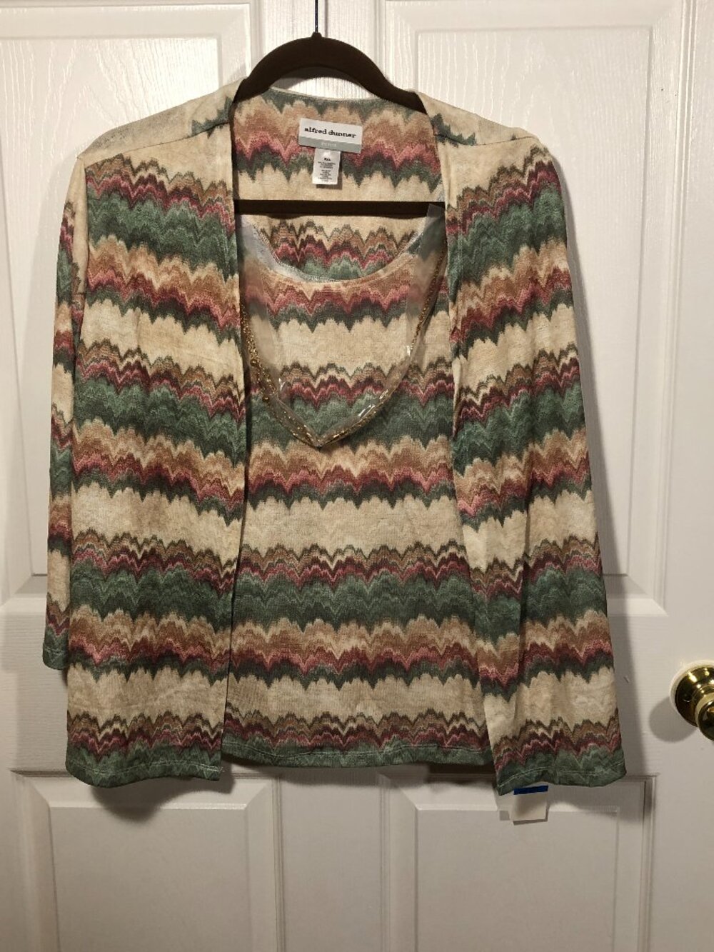 Alfred Dunner brown beige cardigan with assorted TS, NWT, size PXL